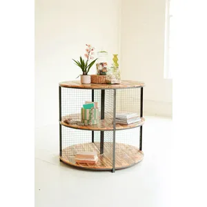 Round Iron and Wood Three-Tiered Display Unit 1