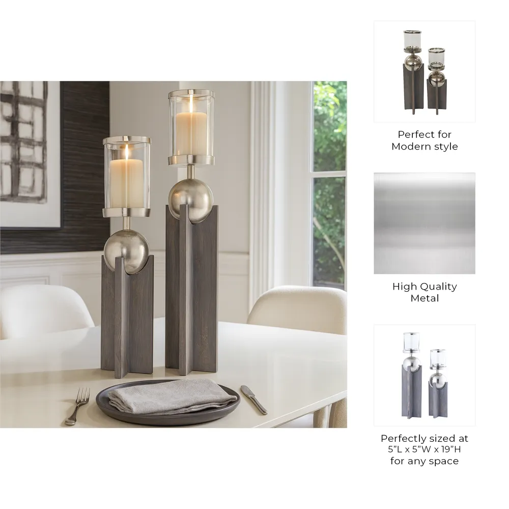 HAVENWORTH SET OF 2 GRAY CANDLE HOLDER 19 (IN)