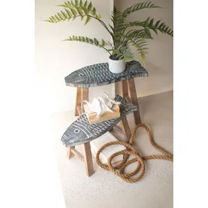 Set of 2 Wooden Fish Stools 1