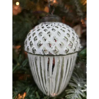 Small Silvery Acorn Ornament 4x3x3in