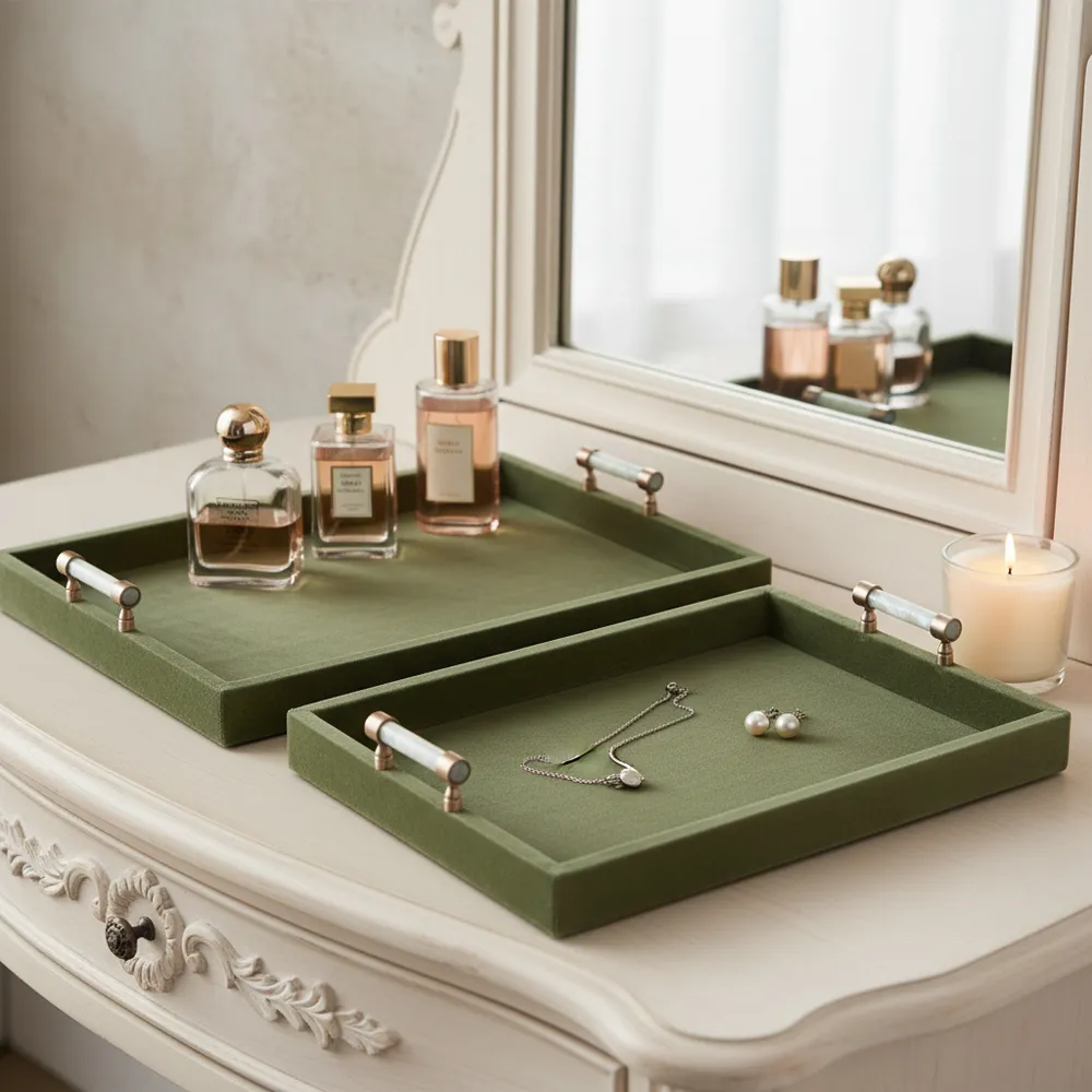 GLASTONGROVE SET OF 2 GREEN TRAY 3 (IN)
