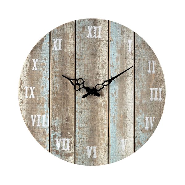 Wooden Roman Wall Clock - Weathered Blue