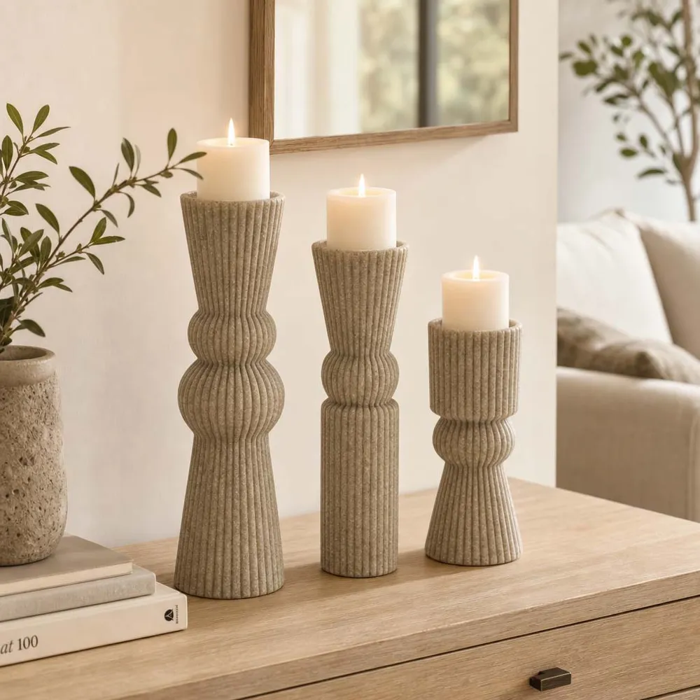 CLOVERRUN SET OF 3 BROWN CANDLE HOLDER 15 (IN)