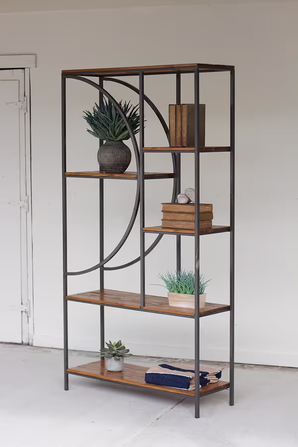 Wood and Metal Shelving Unit with Demi-Lune Detail