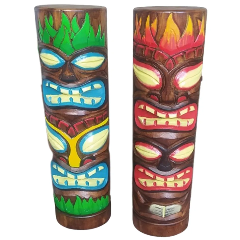 19" DOUBLE TIKI STATUE 2-ASST