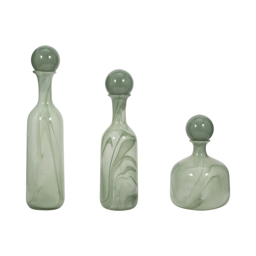 HARSTONRIDGE SET OF 3 GREEN GLASS VASES 19 (IN)