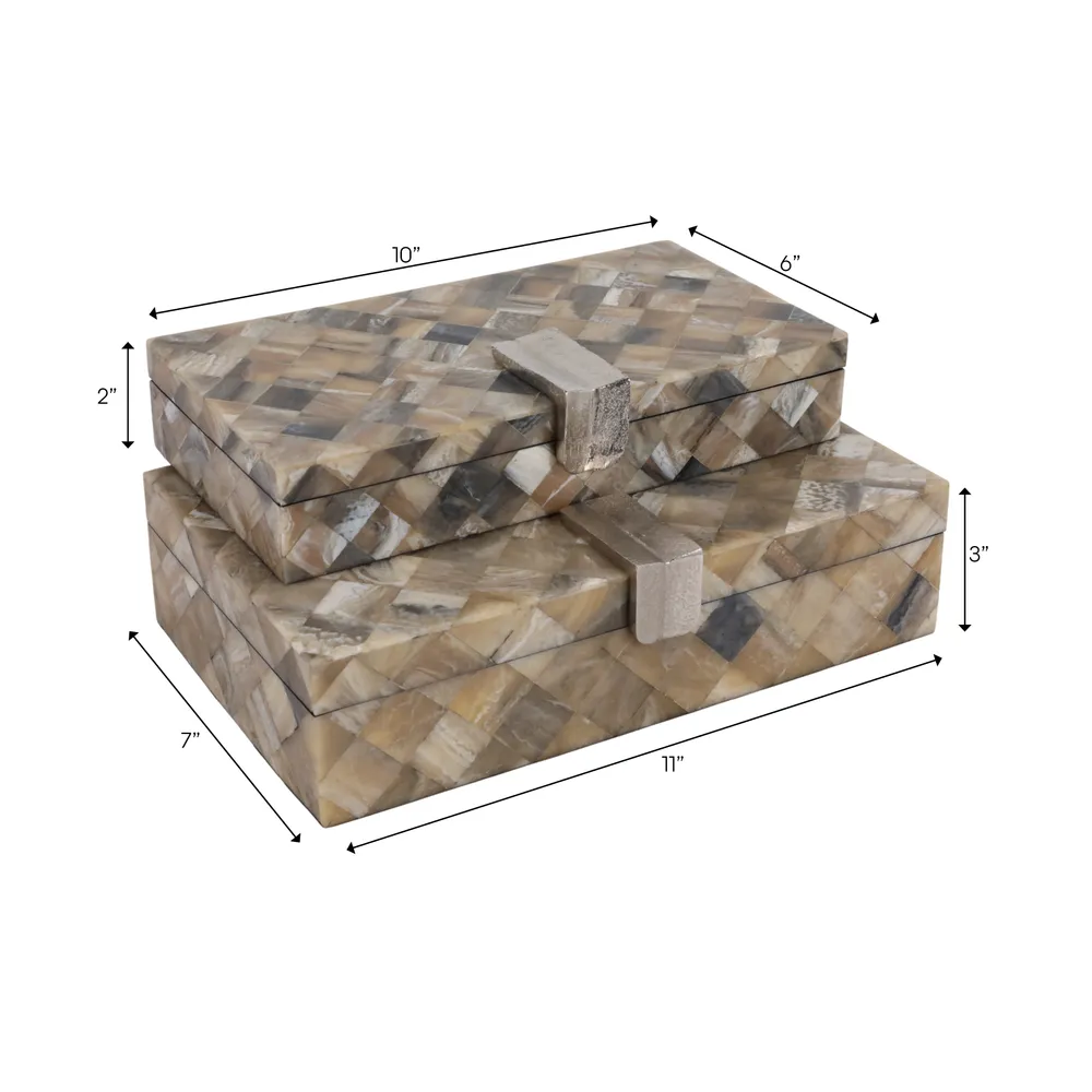 ROSESTONE SET OF 2 BROWN BOXES 3 (IN)