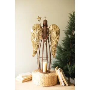 Rustic Metal and Gold Painted Christmas Angel Luminary 1