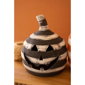 Set of 2 Painted Clay Striped Jack-O-Lanterns 2