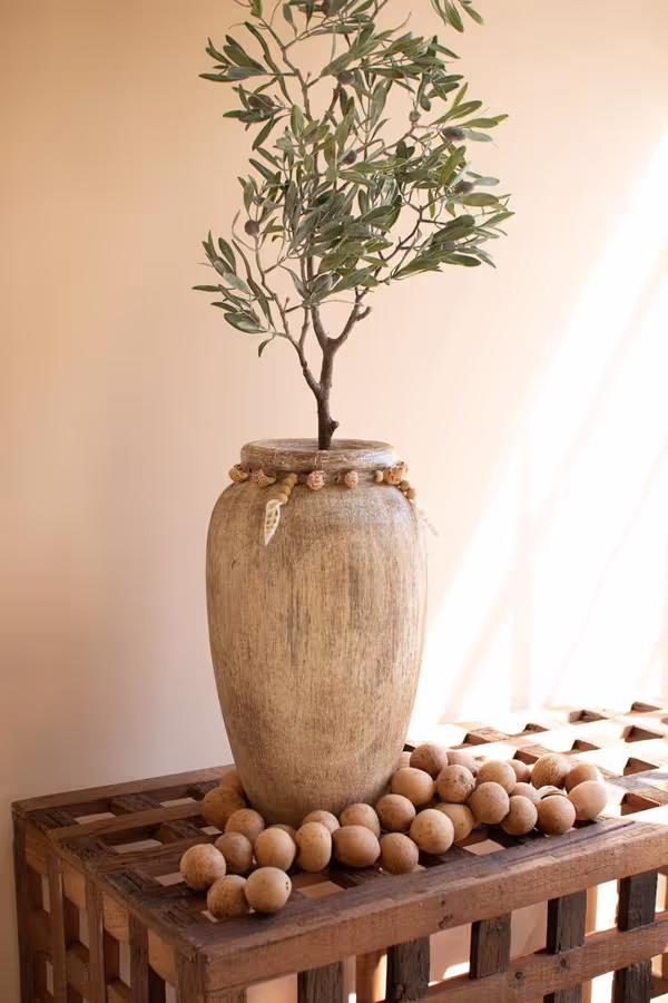 Carved Wood Vase with Shell Detail
