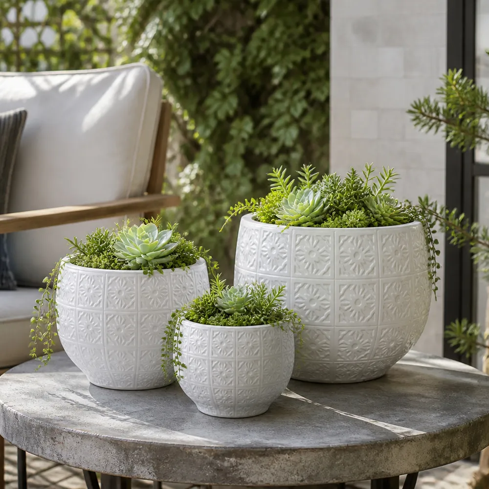 GUNNBROOK SET OF 3 WHITE PLANTER 11 (IN)