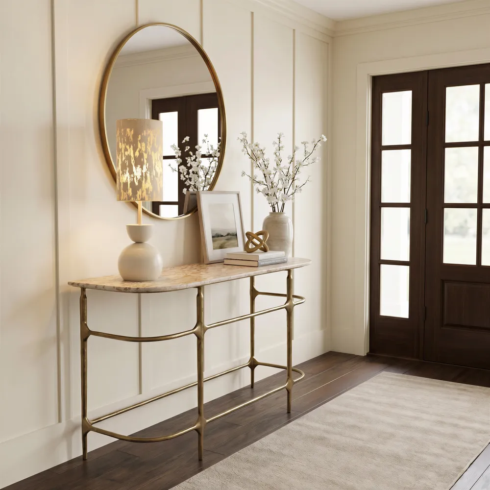 Rochester Console Table Beige & Brass