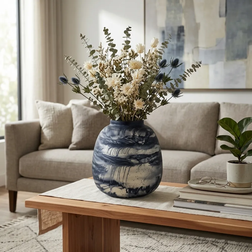 CLYDEBURN BLUE GLASS VASE 13 (IN)