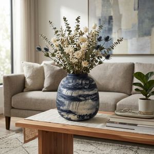 CLYDEBURN BLUE GLASS VASE 13 (IN) 11