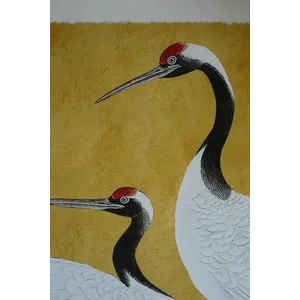 Set of 2 Framed Black, White and Red Herons Prints Under Glass 2