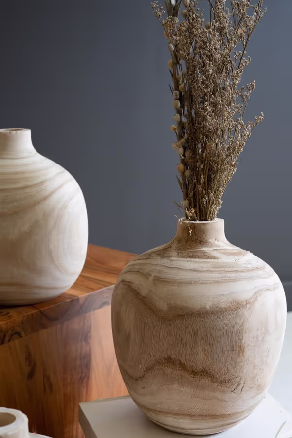 Set of 5 Turned Wood Bulb Vases