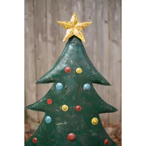 Set of 2 Hand-Hammered Metal Christmas Tree Yard Stakes 2