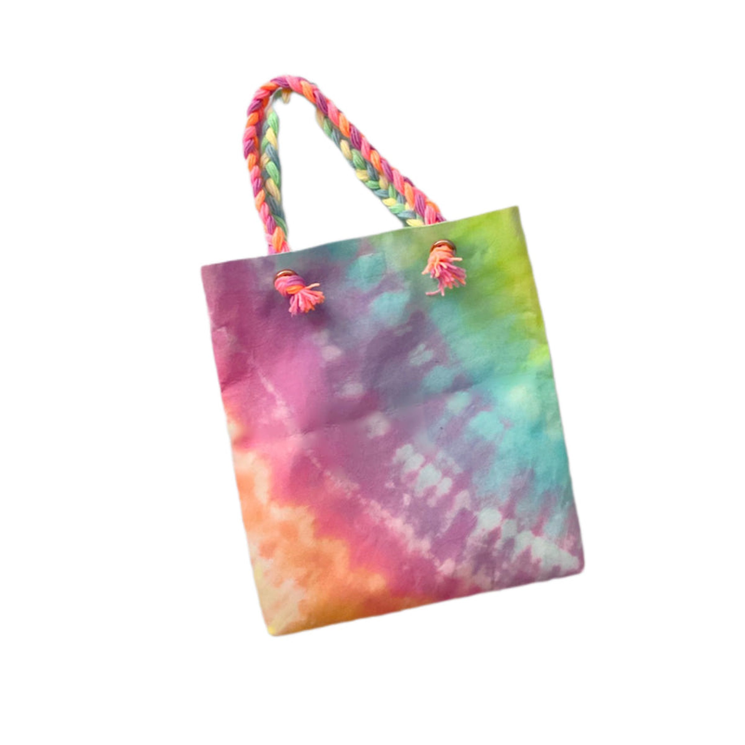 TOTE W ROPE HANDLE & JUTE - PASTEL TIE-DYE