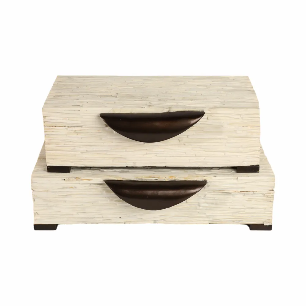 DIXONLEY SET OF 2 IVORY BOXES 4 (IN)