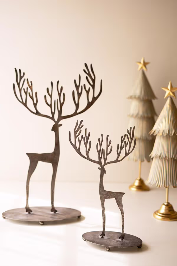 Set of 2 Rustic Metal Reindeer