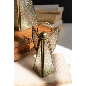 Set of 3 Antique Brass and Glass Christmas Angels 3
