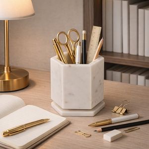 7" MARBLE SWIVEL PENCIL CUP, WHITE 13