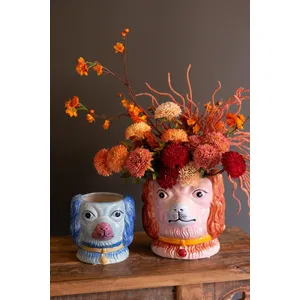 Set of 2 Vintage-Inspired Ceramic Colorful Dog Vases 1