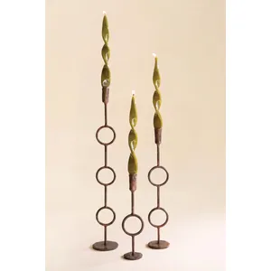 Set of 3 Forged-Iron Antique Brass Rings Taper Candle Holders 4
