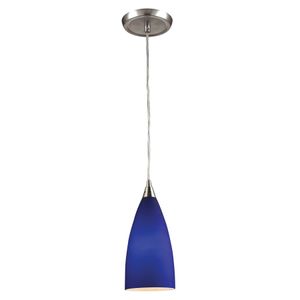 Vesta 5'' Wide 1-Light Mini Pendant - Satin Nickel with Blue Glass 1