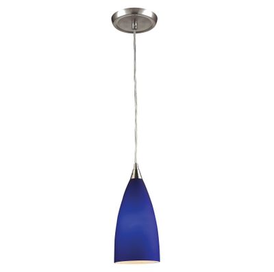 Vesta 5″ Wide 1-Light Mini Pendant - Satin Nickel with Blue Glass