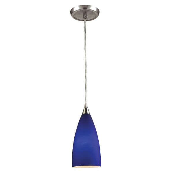 Vesta 5'' Wide 1-Light Mini Pendant - Satin Nickel with Blue Glass