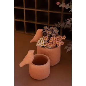 Set of 2 Concrete Bird Planters with Terracotta Finish 3