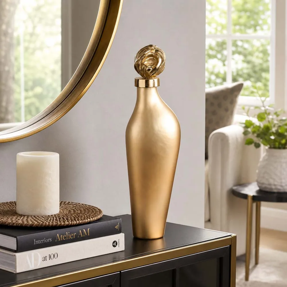 BAKERSHAW GOLD GLASS VASE 18 (IN)