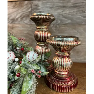 Small Candy StripedGlass Candle Holder 4.5x6in 1