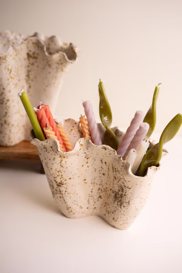 Set of 2 Ceramic Rustic Edge Speckle Vases
