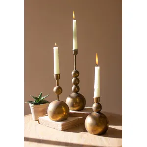 Set of 3 Antique Brass Taper Candle Holders 1