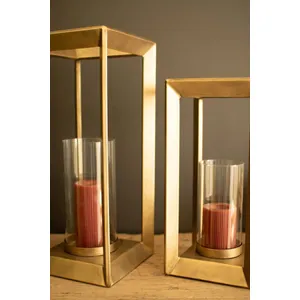 Set of 2 Metal Framed Lanterns with Clear Glass Hurricanes 3