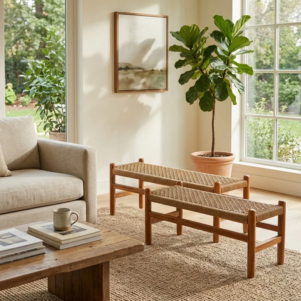 RAMONATON SET OF 2 TAN BENCHES 18 (IN)