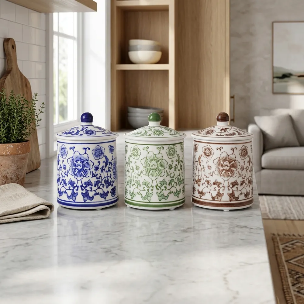 ADLERLEY SET OF 3 WHITE JARS 6 (IN)