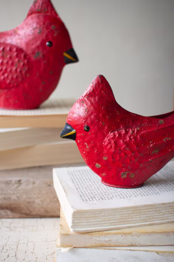 Set of 2 Painted Metal Cardinals
