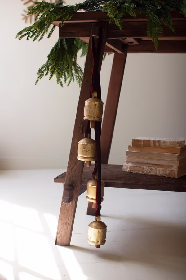 Jingle Bell Cluster with Maroon Velvet Ribbon