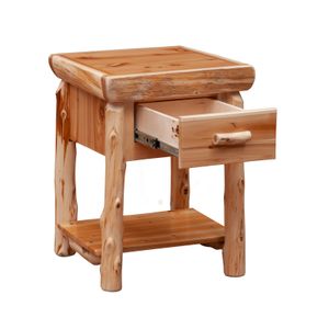 Cedar Log One Drawer Nightstand with Shelf - Natural 3