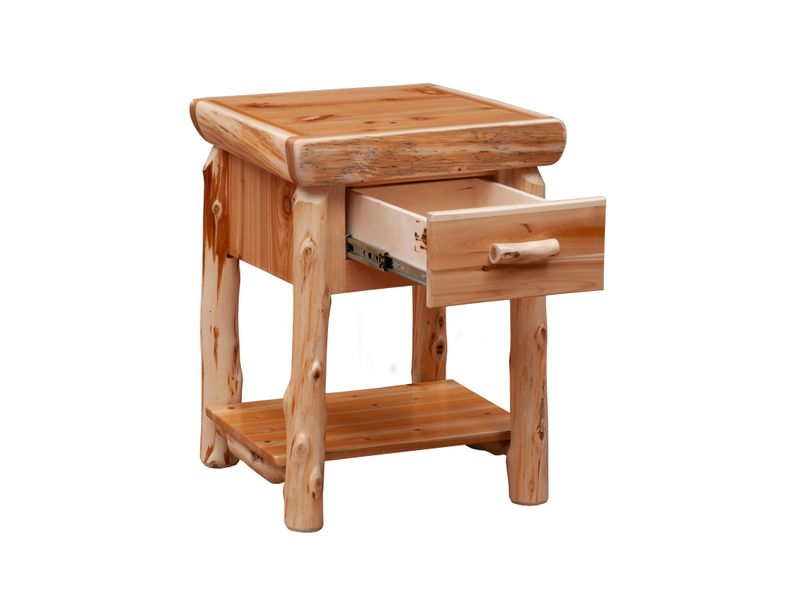 Cedar Log One Drawer Nightstand with Shelf - Coffee 3