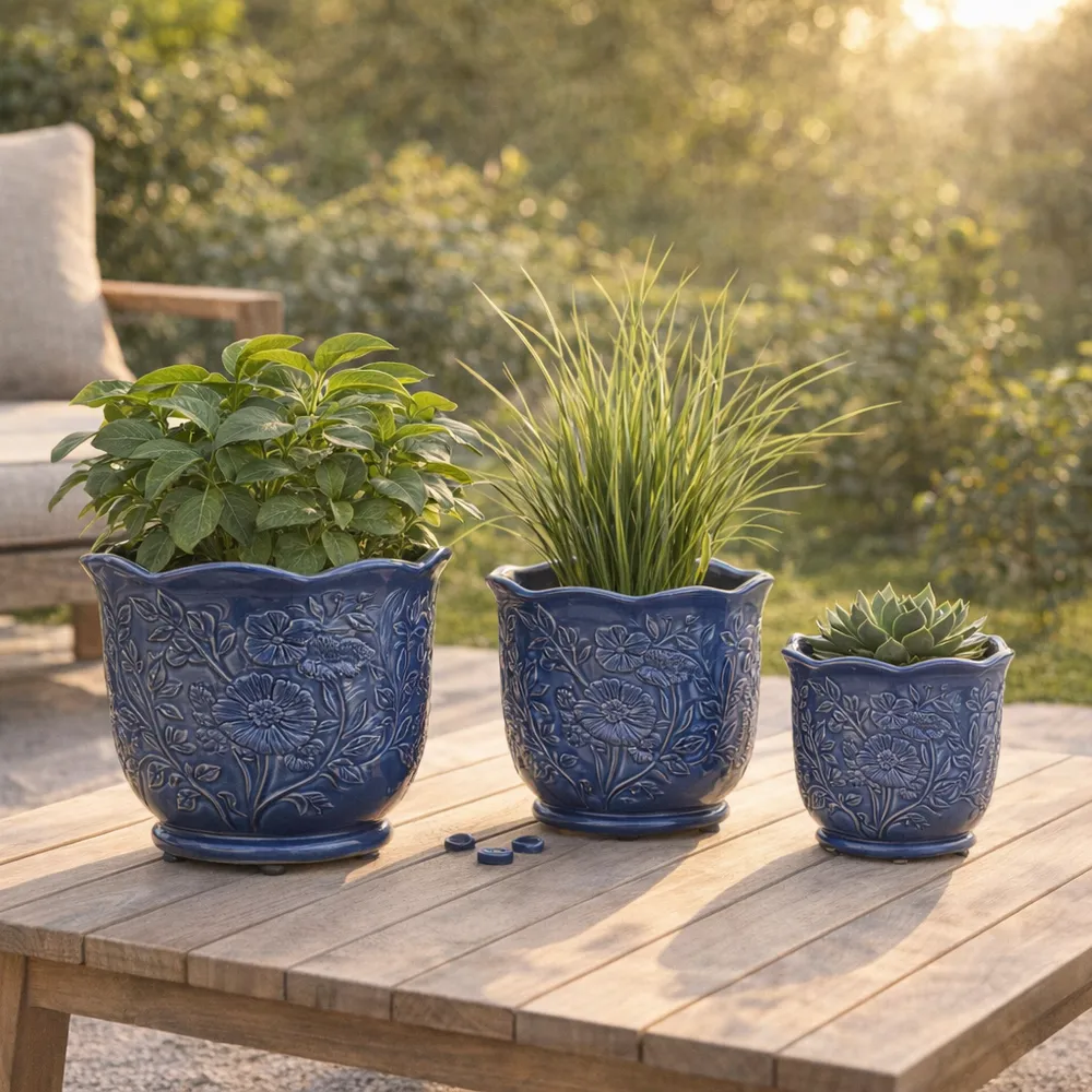 CLAYBROOK SET OF 3 BLUE PLANTER 9 (IN)