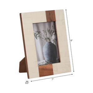 RESIN, 4X6 WOOD STRIPE PHOTO FRAME, IVORY/BROWN 7