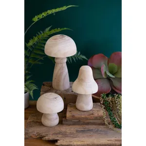 Set of 3 Natural Wood Mushrooms 1