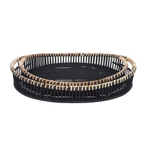 BAMBOO, S/2 19/22" OVAL TRAY, BLACK 1
