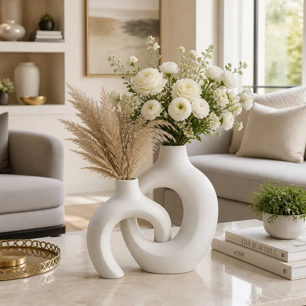 BURGESSVALE SET OF 2 WHITE VASES 13 (IN)