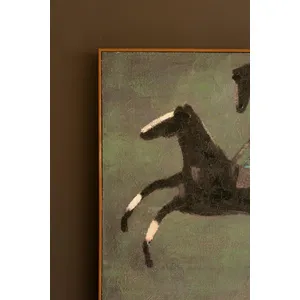 Framed Four Runaway Race Horses Painting 3