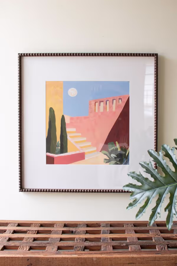 Framed Desert Architecture Painting under Glass